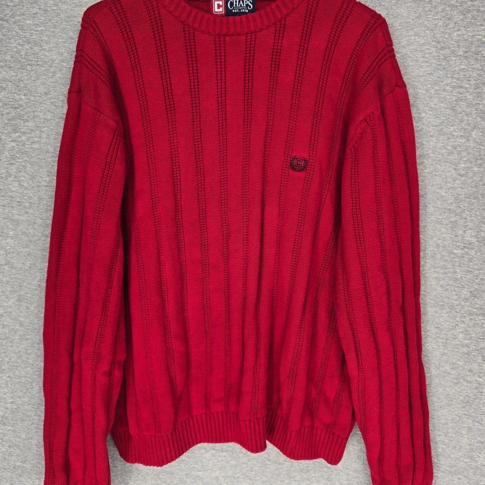 Chaps red cotton sweater with vertical ribbed texture, size XL #chaps #preppy